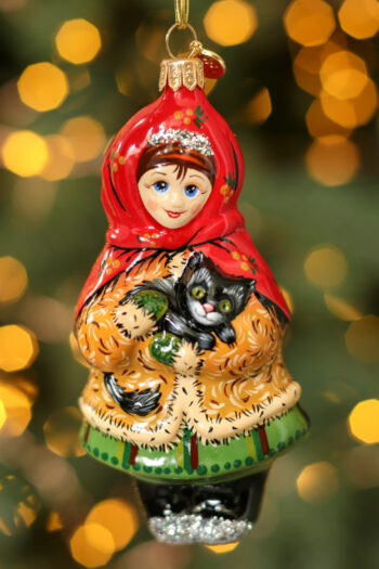 Даренка с кошкой муренкой, Сказы Бажова, Елочная игрушка XMAS TOYS из стекла, Падарок, Коллекционные елочные игрушки