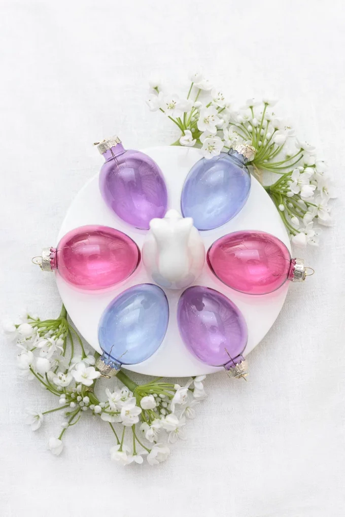 Стеклянные пасхальные разноцветные яйца, декор для Пасхального стола, XMAS TOYS, Набор Сирень
