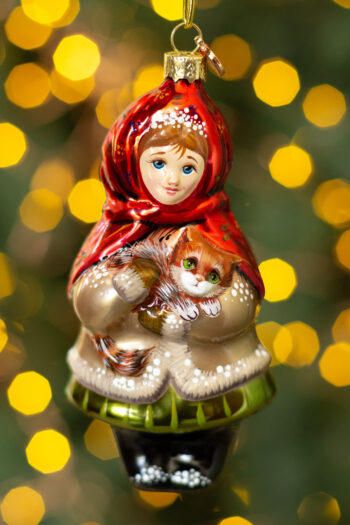 Даренка с кошкой муренкой, Сказы Бажова, Елочная игрушка XMAS TOYS из стекла, Падарок, Коллекционные елочные игрушки