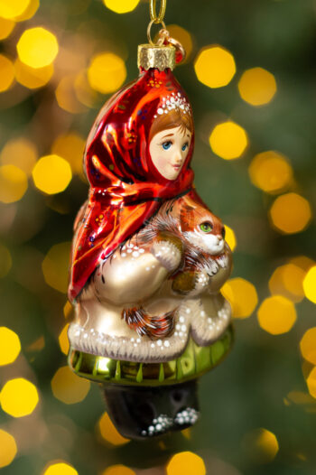 Даренка с кошкой муренкой, Сказы Бажова, Елочная игрушка XMAS TOYS из стекла, Падарок, Коллекционные елочные игрушки