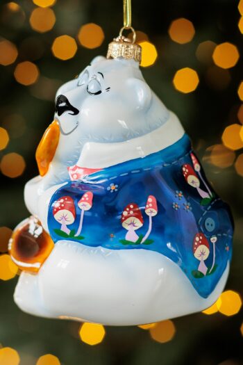 Елочные игрушки XMAS TOYS Лесные музыканты Белый медведь Концертный пиджак Саксофон музыкант Подарок Саксофонисту Мухоморы Синий пиджак